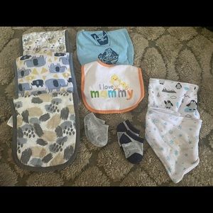 Bibs, burp cloths, and socks (0-3)